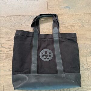 Tory Burch Black Canvas Logo beach bag Tote